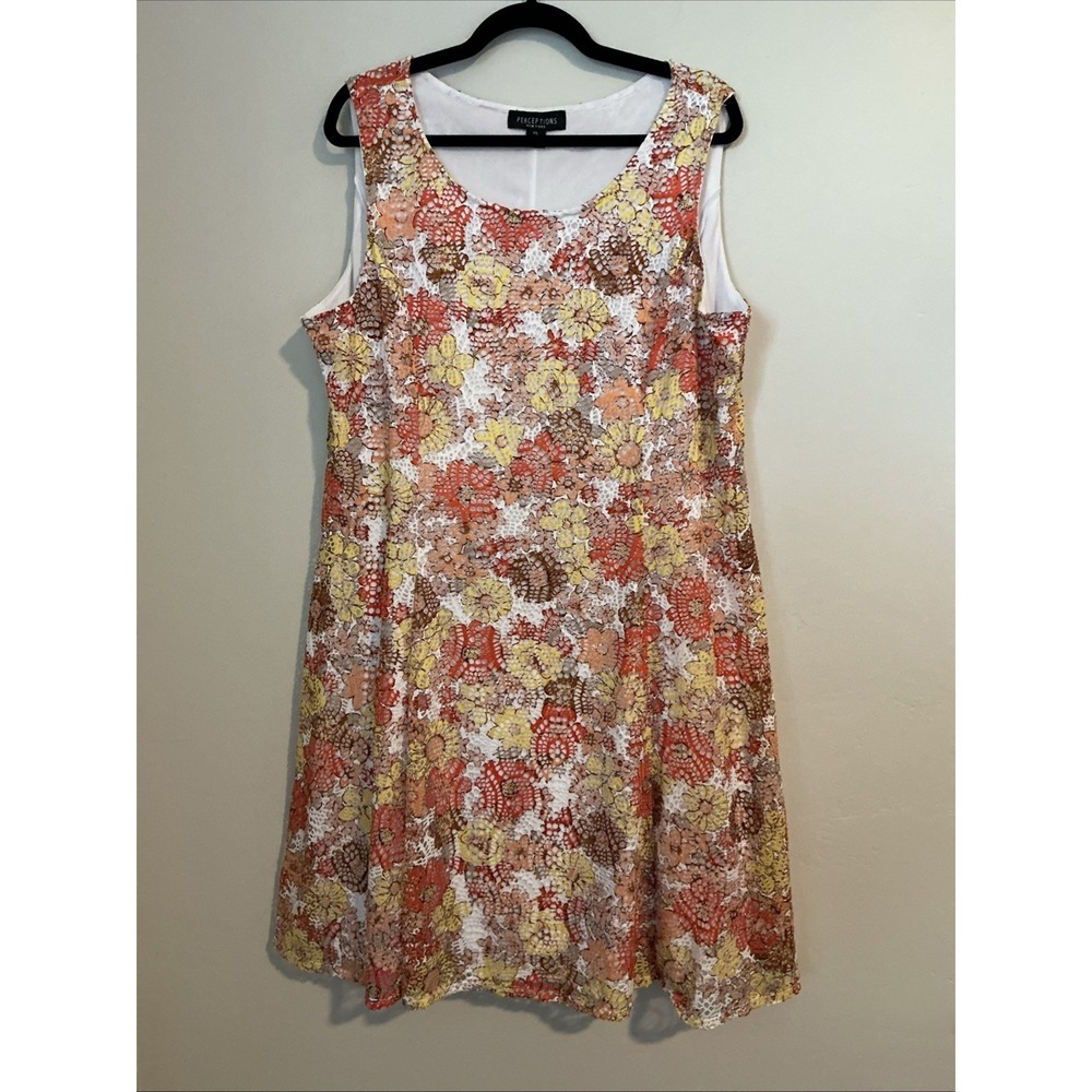 Perceptions‎ NY Spring Summer Crochet Lace Multi Floral Sleeveless Dress XL